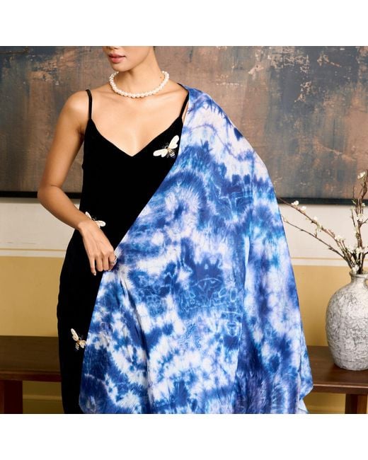 Silk and Bears Blue Sky Shibori Silk Shawl – Hand-Dyed Mulberry Silk Wrap