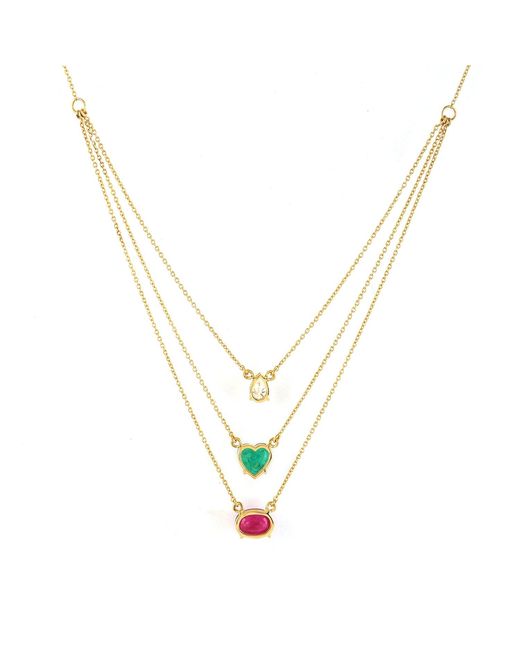 Artisan Metallic Diamond, Emerald & Ruby Layered Necklace
