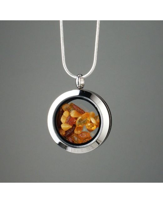 My Little Nature Metallic Designer Jewelry Necklace With Genuine Amber Stones