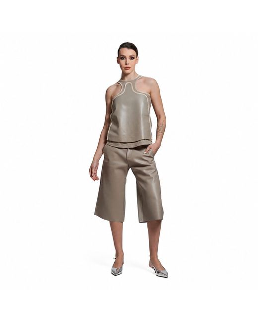 Hedare Gray Capri Leather Trousers