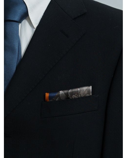 Lost Pattern Blue Noir Floral Silk Pocket Square for men