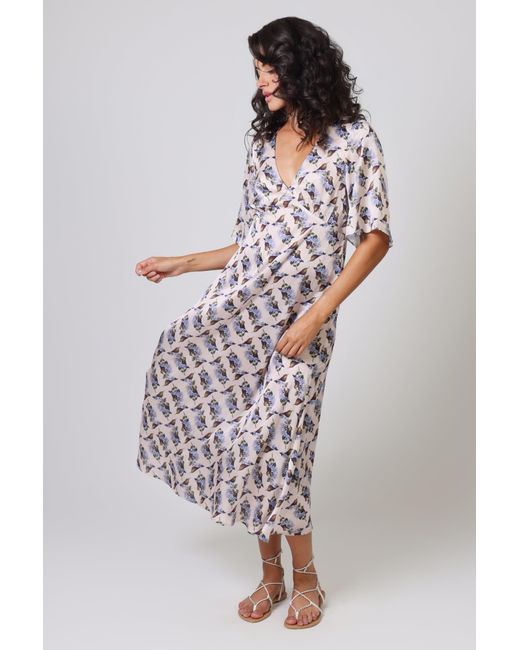 Traffic People Blue Neutrals Hummingbird Cream And Print Blythe Midi Dress