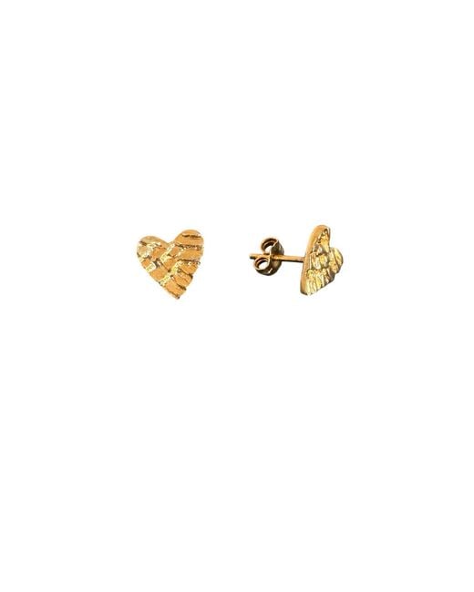Aki Roc Jewelry Metallic Heart Stud Earrings Brass