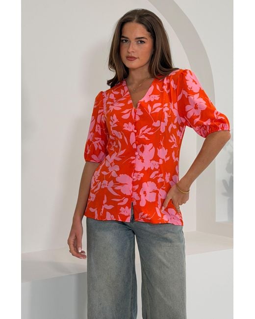 Girl In Mind Red Mabel & Floral Blouse