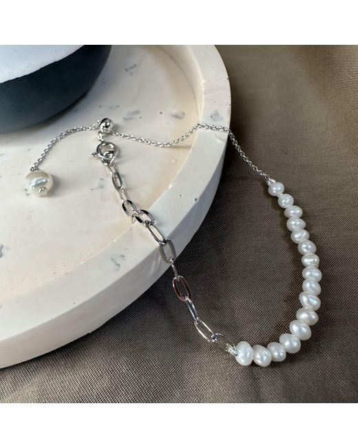Clemence Wren Metallic Adjustable Slider Freshwater Pearl Bracelet