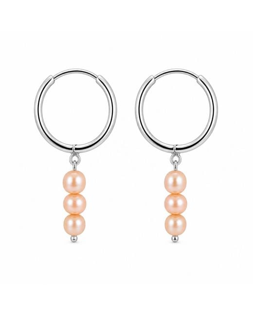 Pearl Code White Peach Pearl Huggie Earrings – Small Hoops
