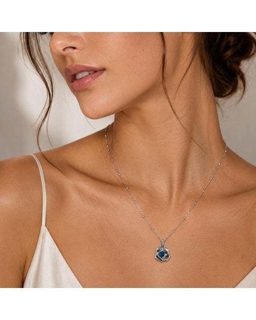 Unaloe Metallic Sapphire Sterling Necklace – Natural Sapphire Rose Pendant, Handmade Italian Designer Jewelry