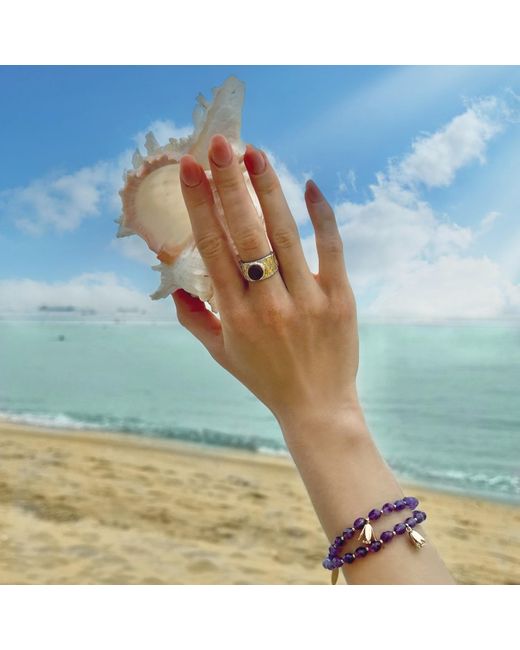 Farra White Amethyst Stone Platinum Plated Brass Adjustable Ring