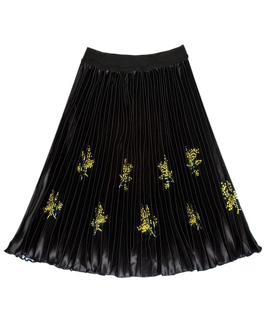 Roch Perel Black Winter Flower Print Pleated Skirt
