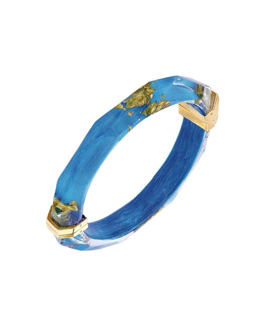 Gold & Honey Blue 24K Leaf Lucite Bangle
