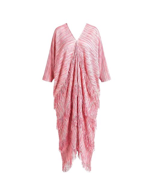 Cy Boutique Pink Pleated Midi Dress With Layered Tassels And Fringe Detail