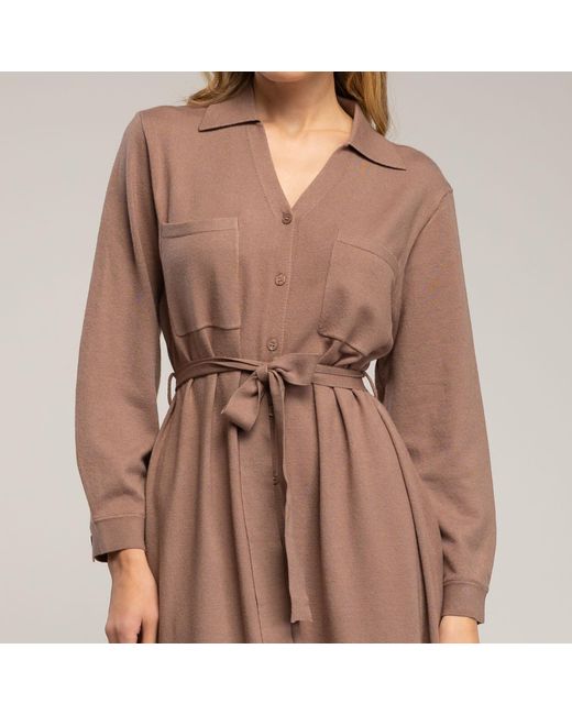 Tantra Spain Sl Brown Long Knit Shirt Dress With Chest Pockets And Belt