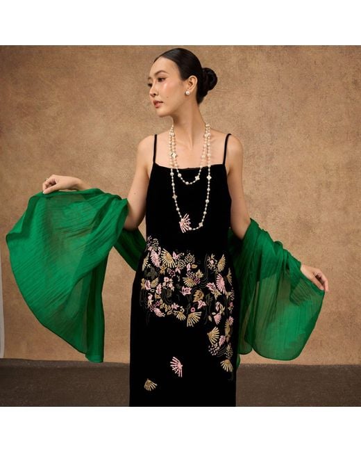 Silk and Bears Green Emerald Silk Scarf – Hand-Dyed Mulberry Silk Shawl, Wedding & Evening Wrap