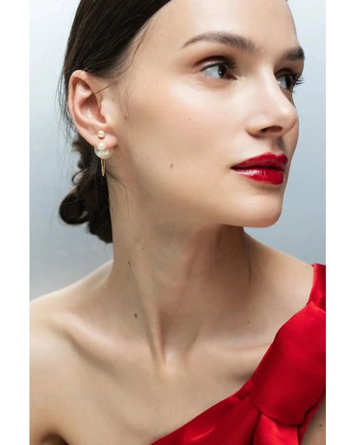 Lisa&Co. Metallic Earrings Double Pearl Swing