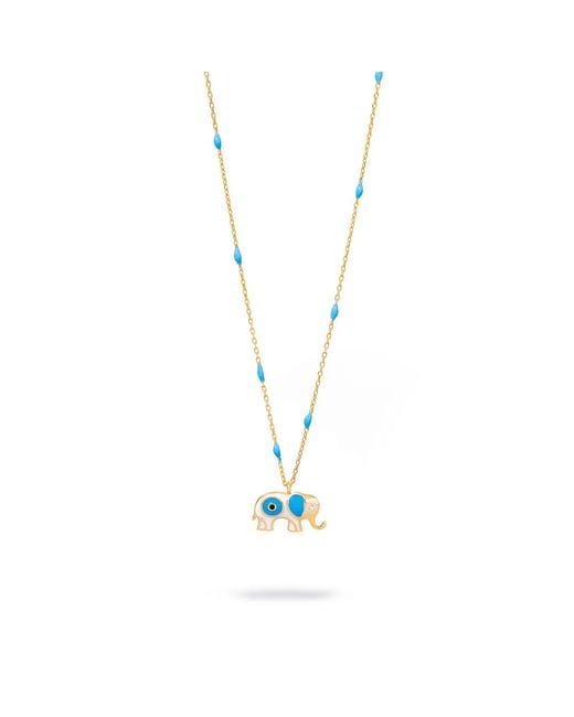 Ebru Jewelry Metallic Wishful Elephant & Evil Eye Enamel Pendant Chain Necklace