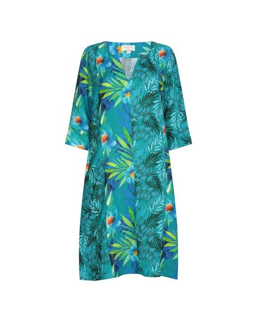 NoLoGo-chic Blue Persian Leaf Zen Dress Linen