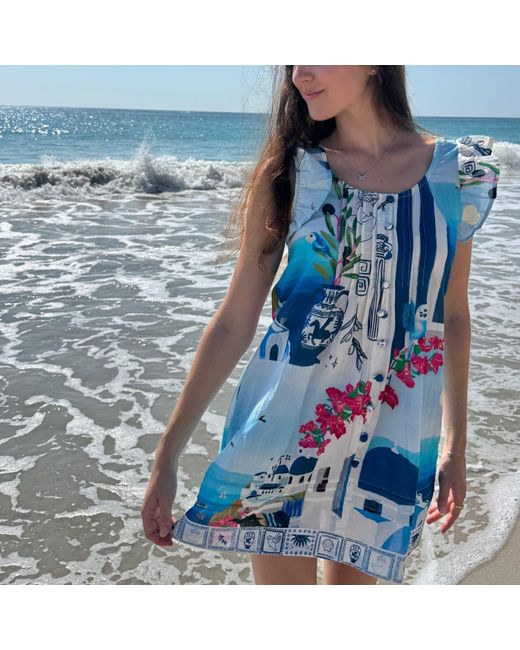 Pick Happy Blue Ruffle Sleeve Pintuck Mini Dress