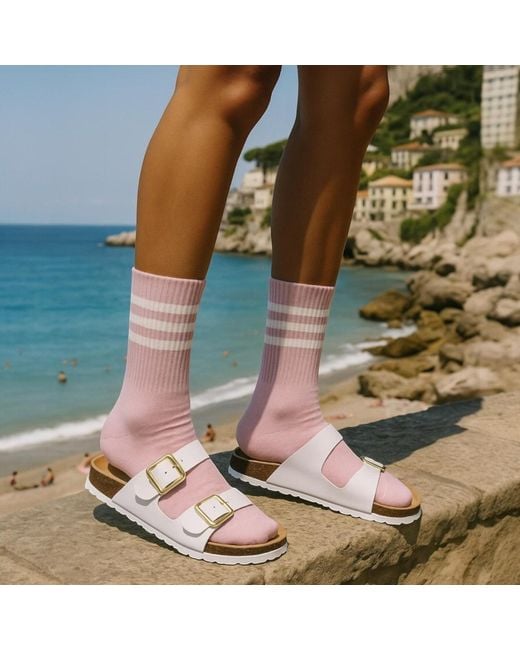 HIGH HEEL JUNGLE by KATHRYN EISMAN Pink Varsity Premium Cotton Pilates Yoga Grip Socks