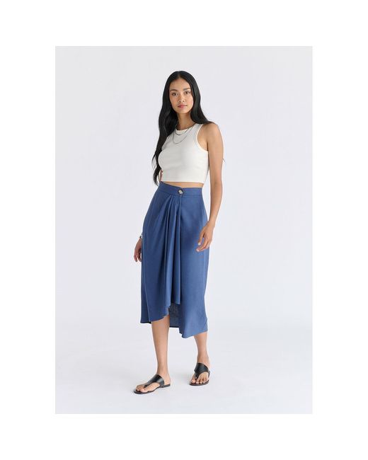 Paisie Blue Draped Wrap Midi Skirt