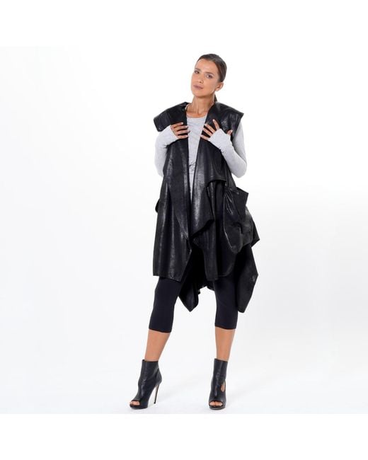 Metamorph Black Neutrals Asymmetric Faux Suede Vest