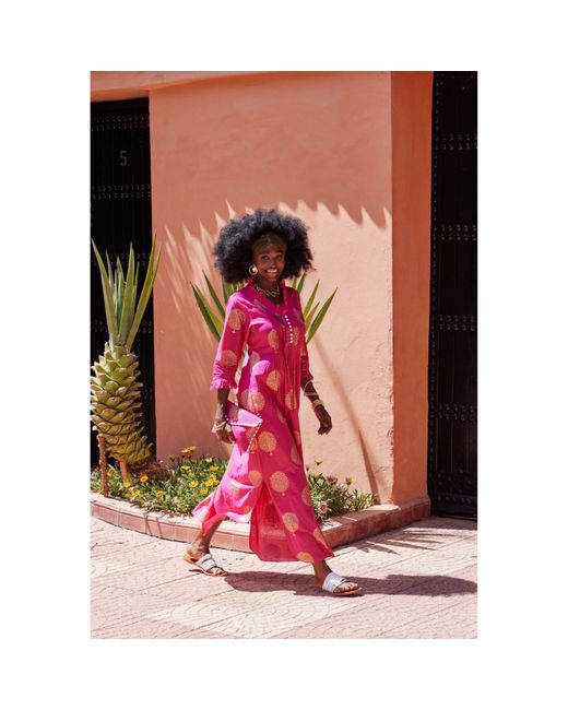 At Last Pink Cotton Annabel Maxi Dress In Fuschia & Gold
