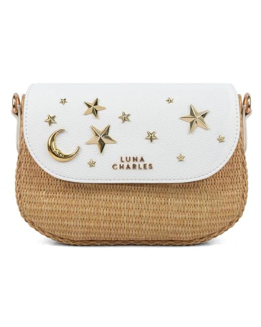 Luna Charles White Elena Star Studded Rattan Handbag
