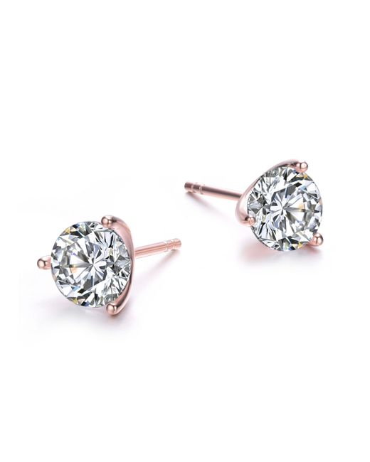 Genevive Jewelry Multicolor Rose Rose Plated Three-Prong Martini Solitaire Stud Earrings