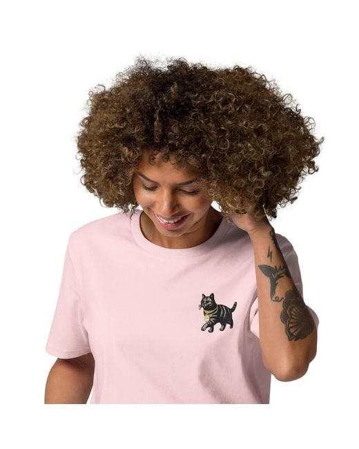 Anchor and Crew Pink Cotton Cool Cat Actual Life Organic Cotton Embroidered T-Shirt