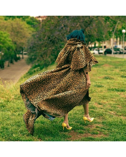 Miro Misljen Brown Leopard Print Dramatic Wrap Cape Coat