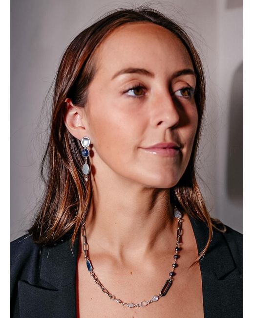 Loni Paul Jewelry Metallic Moonstone, Kyanite, Aquamarine & Pearl Short Necklace