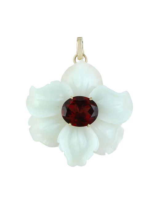 Artisan White 14K Carved Onyx & Garnet Flower Pendant