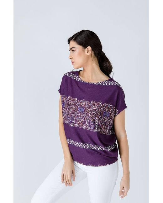 Conquista Purple Oversized Sleeveless Print Top