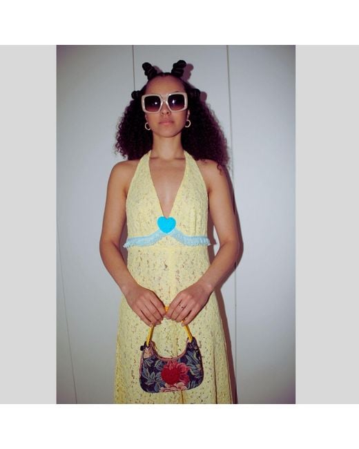 Couture to Your Door Yellow Butter Lace Maxi Halter Neck Dress