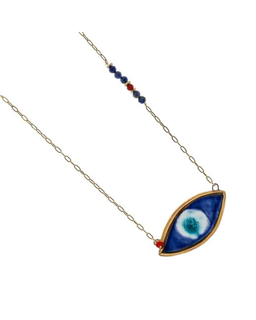 Ebru Jewelry Blue Handmade Ceramic Evil Eye Unique Necklace