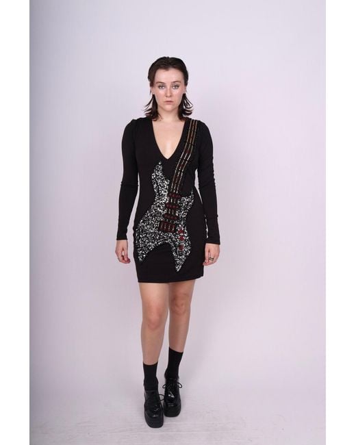 Any Old Iron Black Beaded Guitar Long Sleeve Mini Dress
