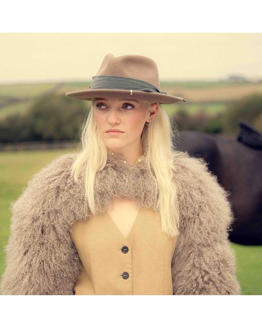Shaded the Label Brown Mylor Khaki Trilby Hat With Sterling Jewellery