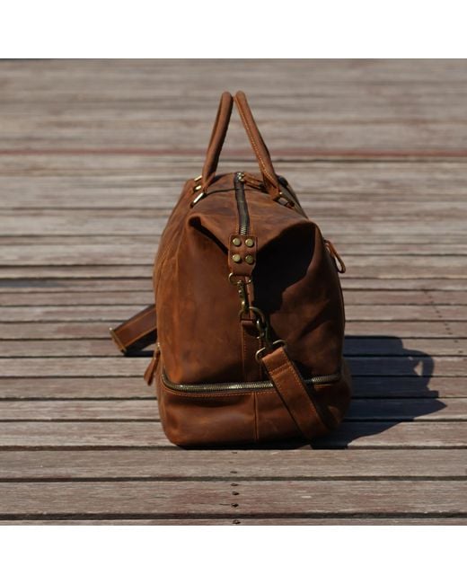 Touri Brown Leather Weekend Bag With Suit Compartment for men