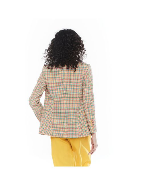 The Extreme Collection Green Single Breasted Multicolour Plaid Cotton Blend Blazer With Three Patch Pockets Raven