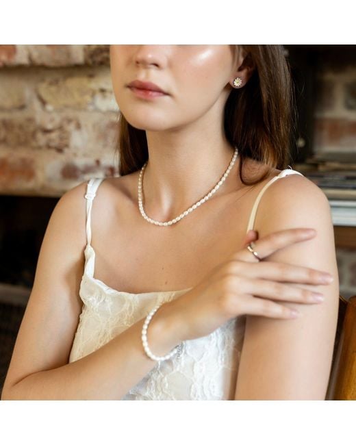 Spero London White Natural Freshwater Real Seed Pearl Necklace & Bracelet Set