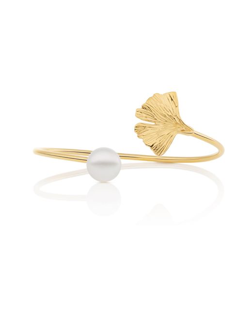 Inês Santos Metallic 18K Vermeil Ginkgo Leaf Bracelet With Freshwater Pearl