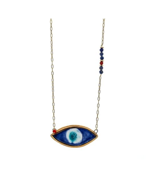 Ebru Jewelry Blue Handmade Ceramic Evil Eye Unique Necklace