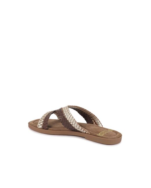 Rag & Co Brown Eirata Braided Real Leather Slip-On Flats