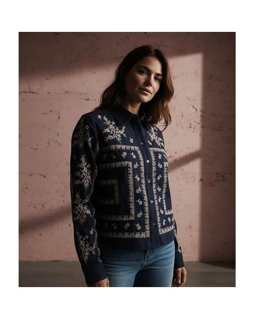 Nooki Design Blue Sienna Embroidered Cropped Shirt