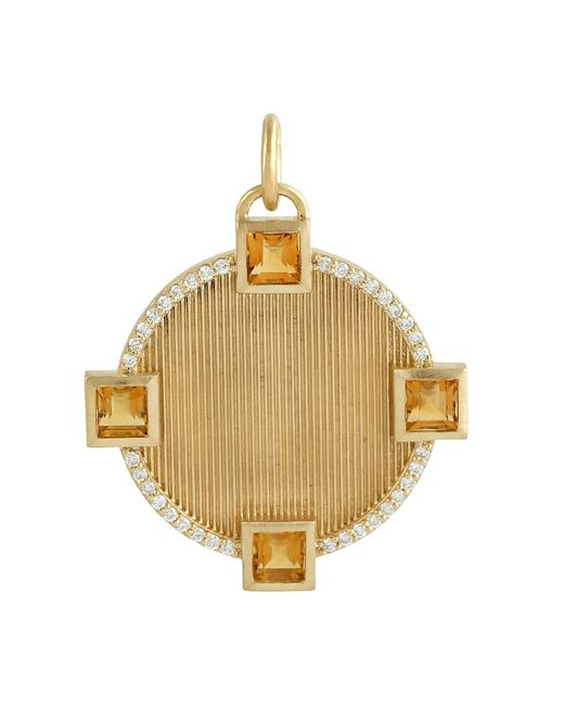 Artisan Metallic Square Citrine Gemstone Bezel Set & Pave Diamond In 14k Solid Gold Club Charm