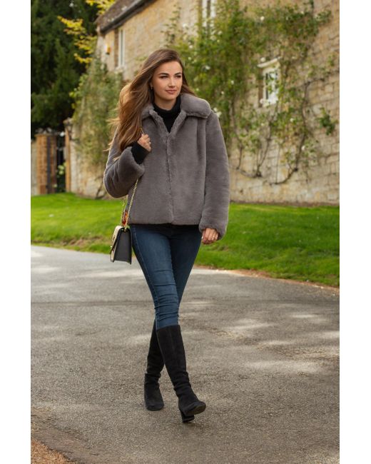 ISSY LONDON Gray Christie Luxe Faux Fur Collar Jacket Dark
