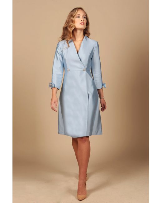 Santinni Blue Astor Silk Taffeta Dress Coat