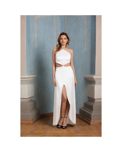 Nomi Fame White Gaia Halter Neck Gown With Center Slit
