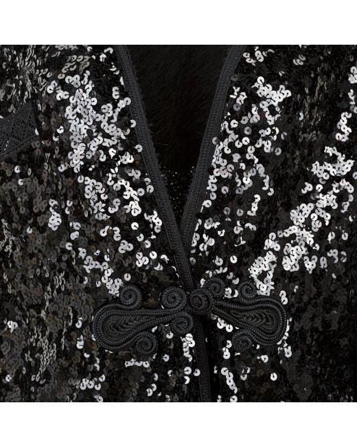 Boutique Kaotique Black Long Sequin Vest With Velvet Hood
