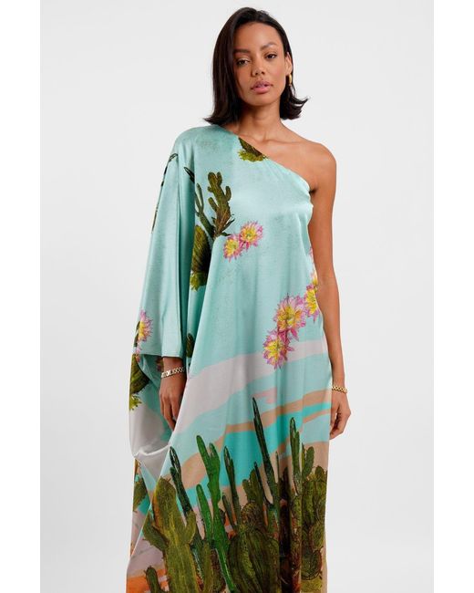 Jessica Russell Flint Green One Shoulder Kaftan Dress