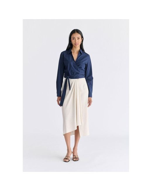 Paisie Blue Side Tie Wrap Blouse